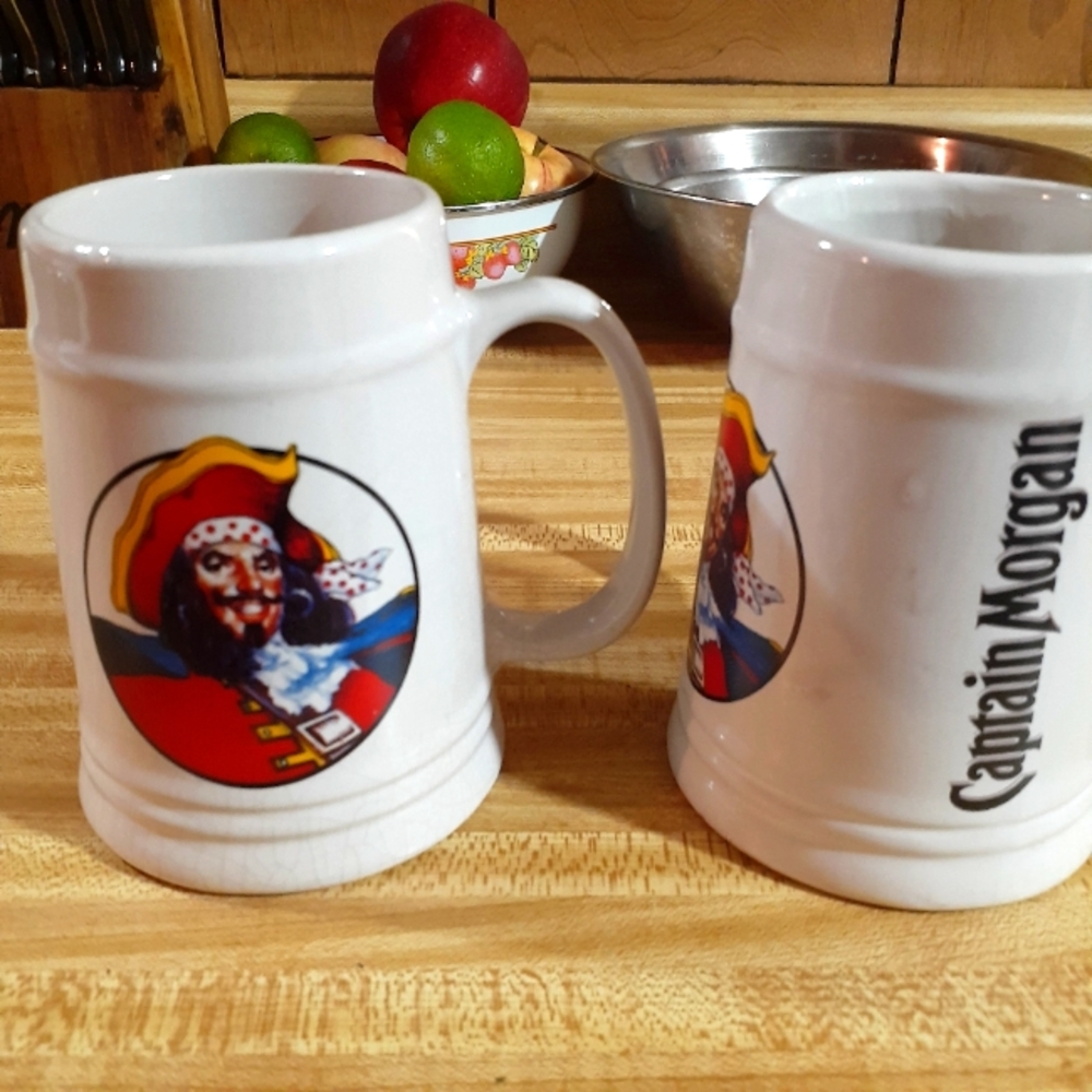 2 Captain Morgan Ceramic Mugs Vintage